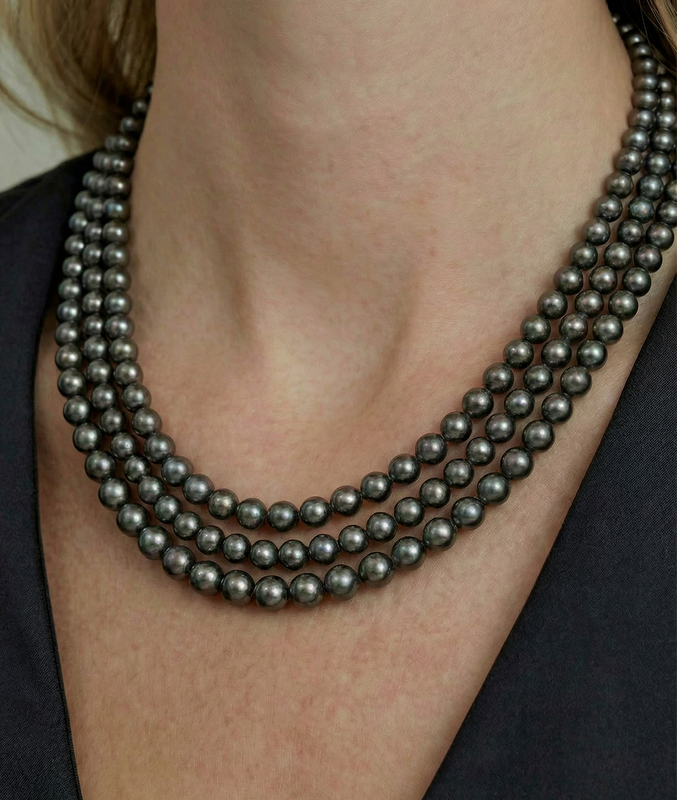 Triple Strand Black Akoya Pearl Necklace - Secondary Image