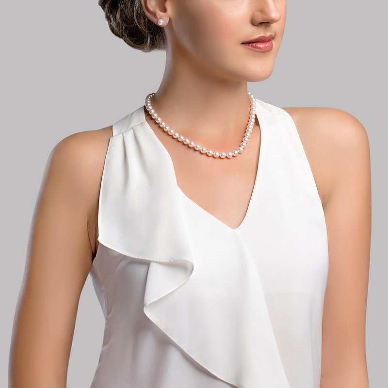7.0-7.5mm Japanese Akoya White Choker Length Pearl Necklace- AAA Quality - Secondary Image