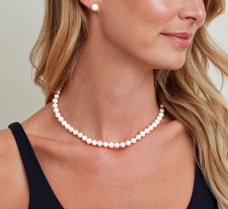 7.0-7.5mm Japanese Akoya White Pearl Necklace- AA+ Quality - Model Image