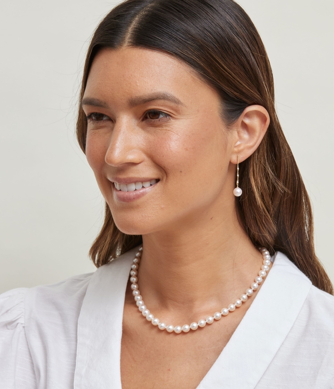 Japanese Akoya Pearl & Diamond Estelle Earrings - Secondary Image