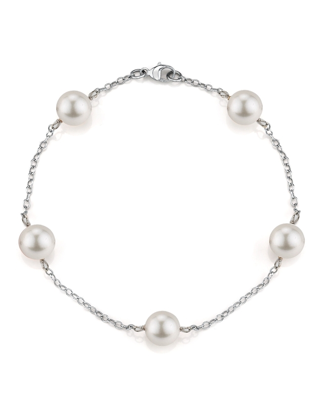 14K Gold Japanese Akoya White Pearl Tincup Bracelet