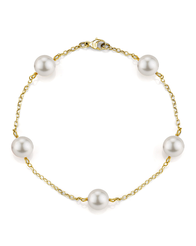 14K Gold Japanese Akoya White Pearl Tincup Bracelet - Secondary Image