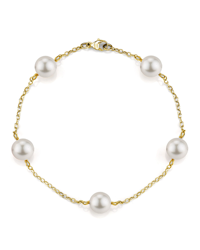 14K Gold Japanese Akoya White Pearl Tincup Bracelet