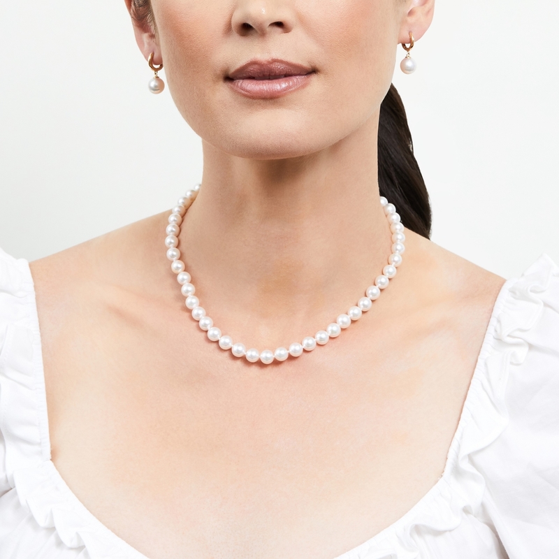7.5-8.0mm Hanadama Pearl Necklace and Earring Set - Model Image