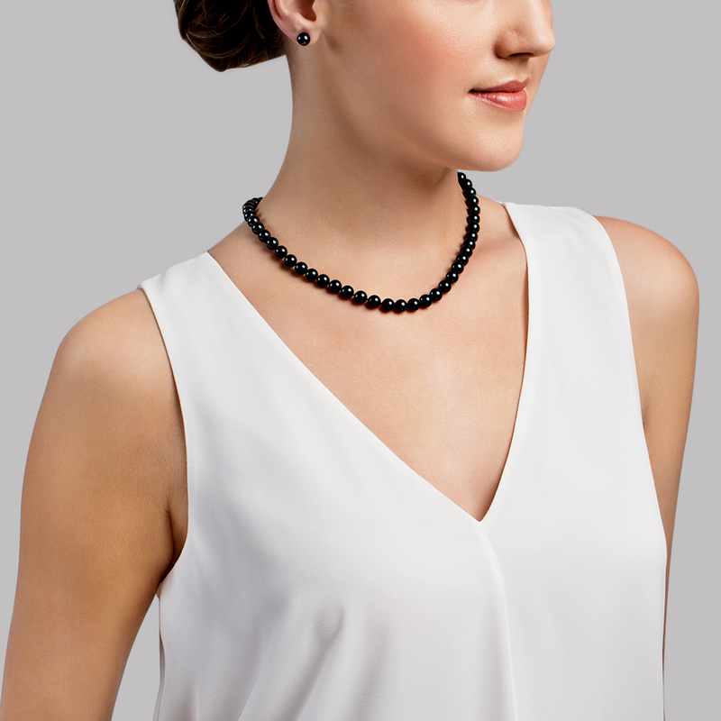 7.5-8.0mm Japanese Akoya Black Pearl Necklace- AAA Quality - Secondary Image