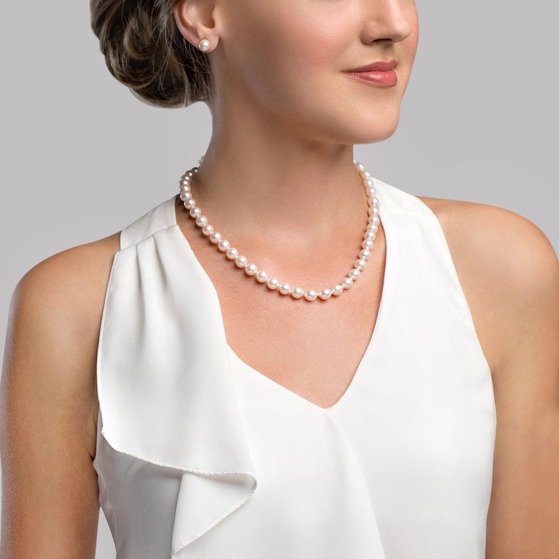 8-8.5mm White Freshwater Choker Length Pearl Necklace - Secondary Image