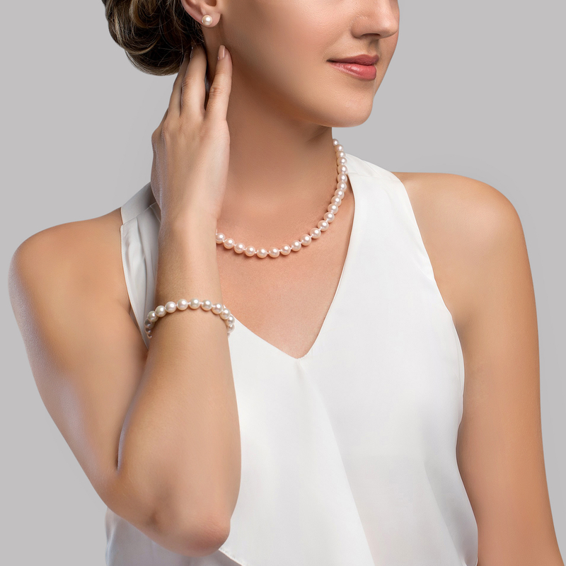 8.0-8.5mm Freshwater Pearl Necklace, Bracelet & Earrings - Secondary Image