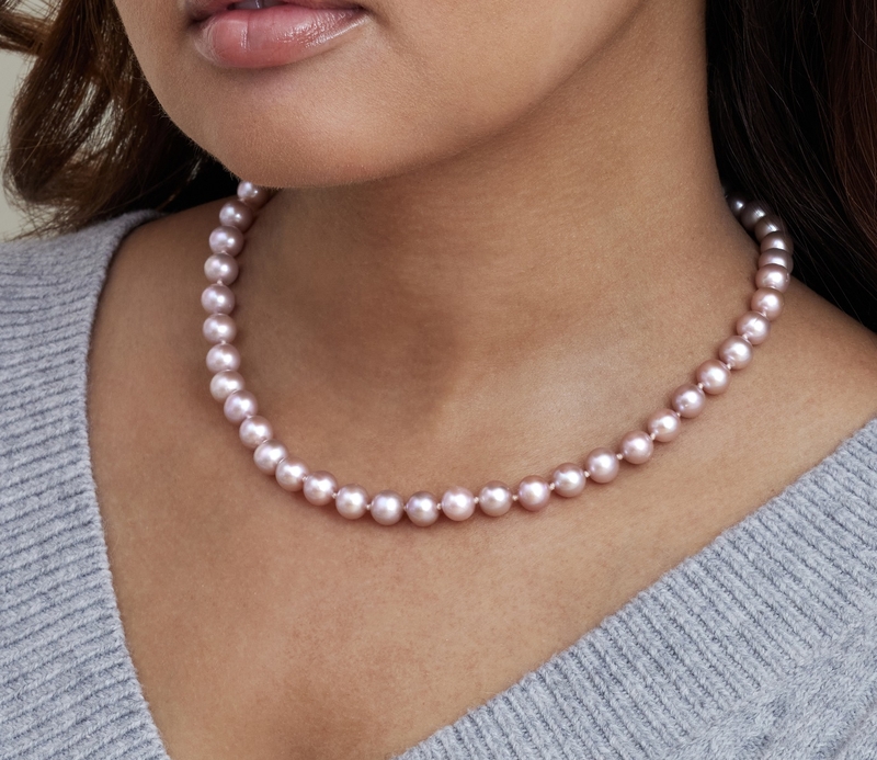 8.0-8.5mm Pink Freshwater Pearl Necklace - AAAA Quality - Model Image