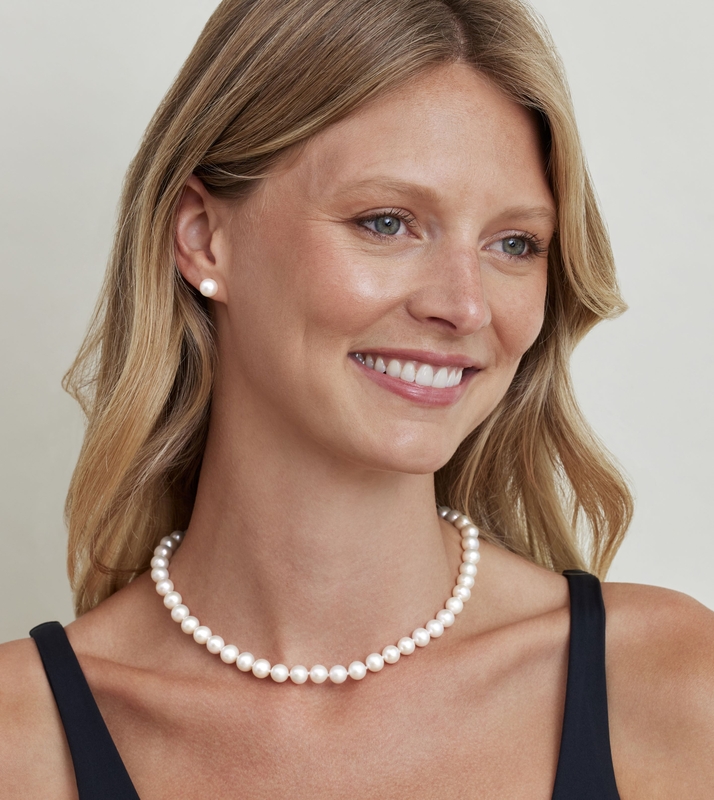 8.0-8.5mm Freshwater Pearl Necklace & Earrings - Model Image