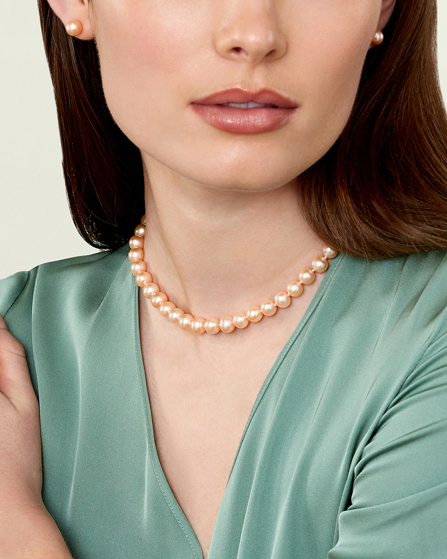 8.0-8.5mm Peach Freshwater Pearl Necklace - AAA Quality - Model Image