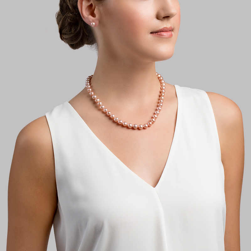 8.0-8.5mm Pink Freshwater Pearl Necklace & Earrings - Secondary Image