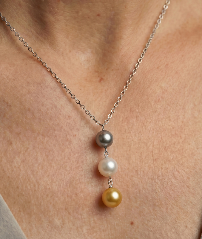 South Sea Multicolor Pearl Triple Drop Pearl Pendant - Secondary Image