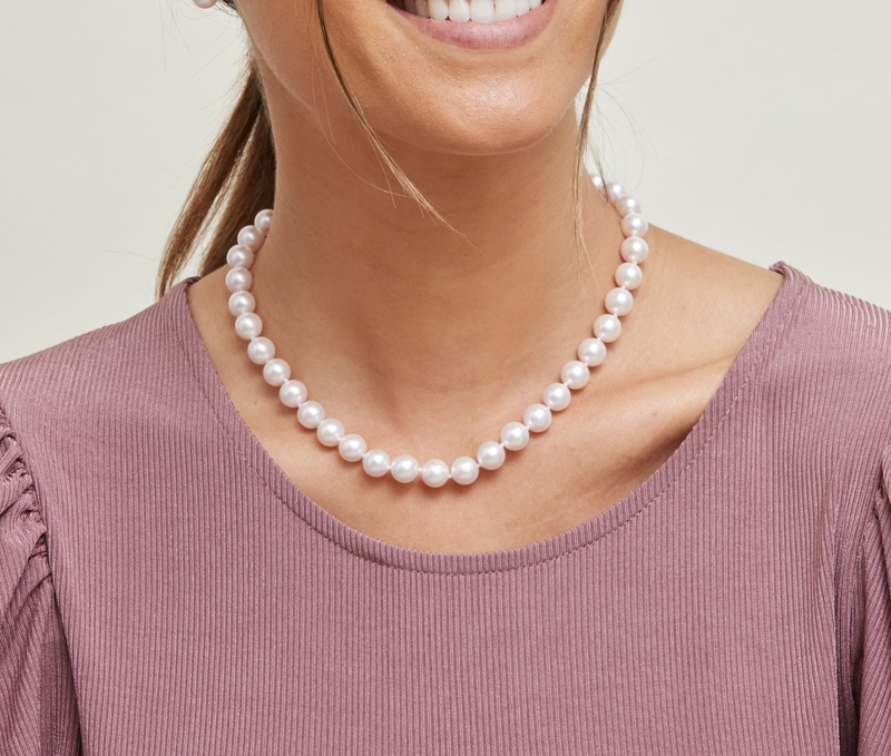 9.0-9.5mm Japanese Akoya White Pearl Necklace- AAA Quality - Model Image