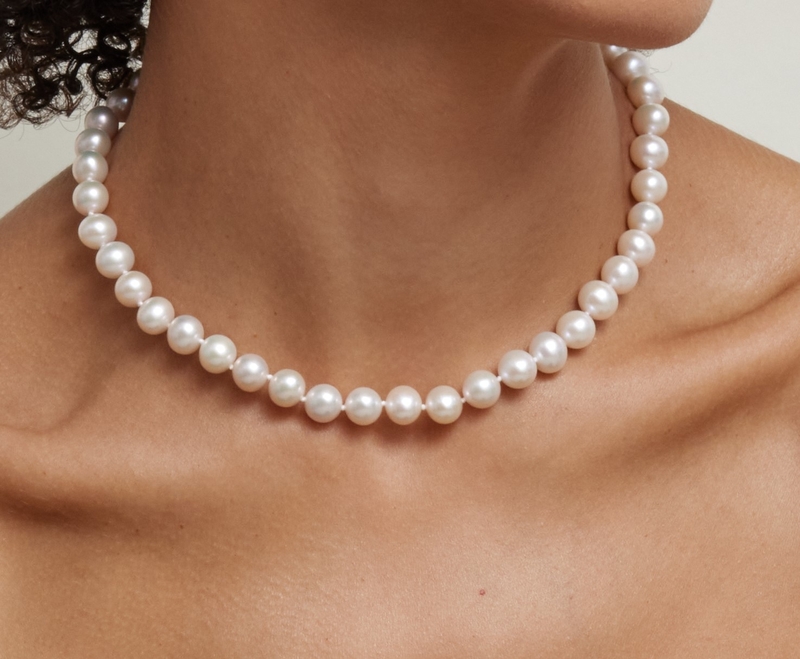 8.5-9.5mm White Freshwater Pearl Necklace - AAAA Quality - Model Image