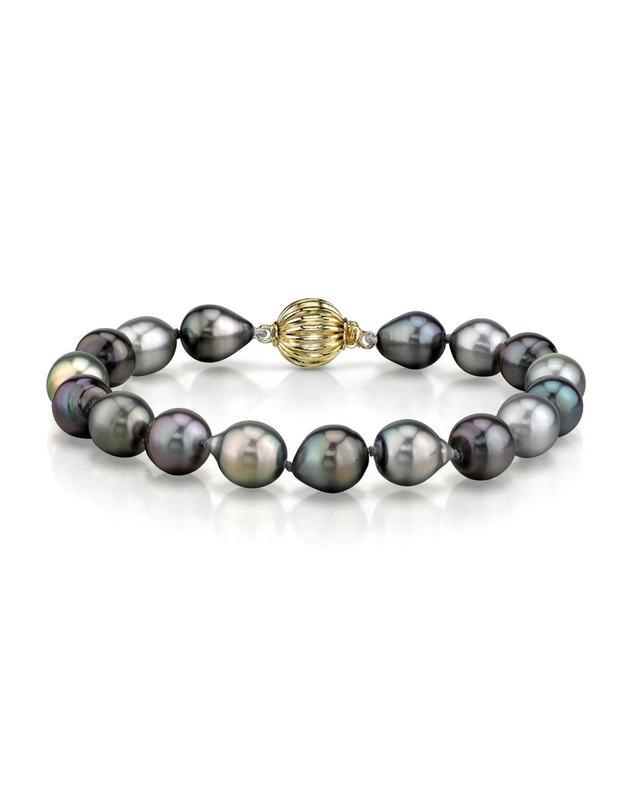 9-10mm Tahitian South Sea Multicolor Drop-Shape Pearl Bracelet - AAAA Quality - Third Image