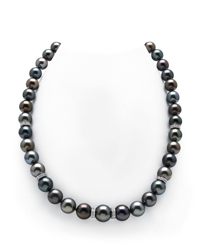 9-11mm Tahitian Multicolor Pearl and Diamond Rondelle Necklace