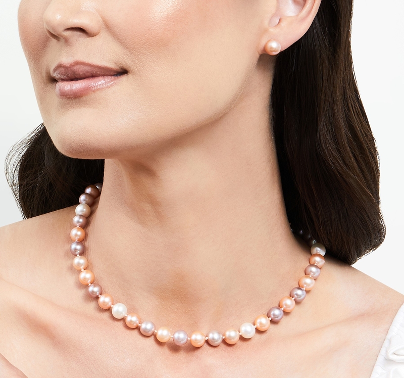 THE PEARL SOURCE 8-9mm AAA Quality Round Multicolor Freshwater Cultured Pearl Necklace for Women in 18 Princess Length