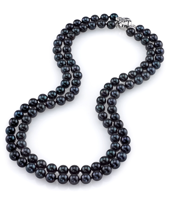 Japanese Akoya Black Pearl Double Strand Necklace
