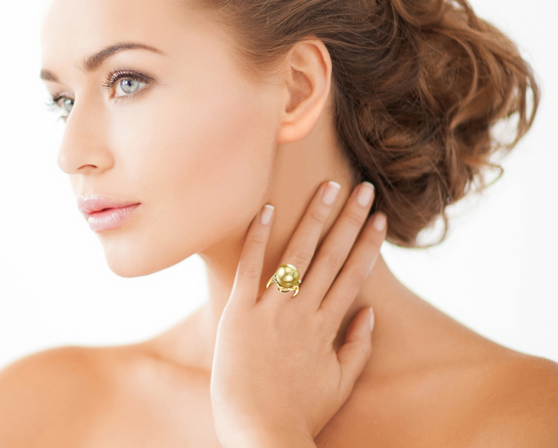 Golden South Sea Pearl & Diamond Sia Ring - Model Image
