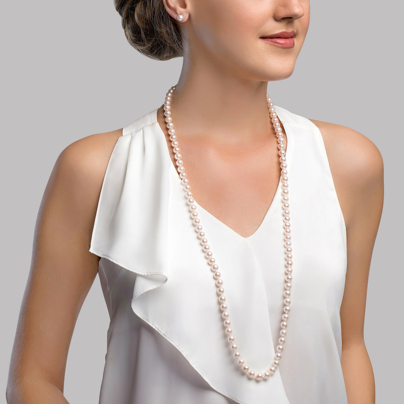 6.5-7.0mm Opera Length Japanese Akoya Pearl Necklace - Model Image