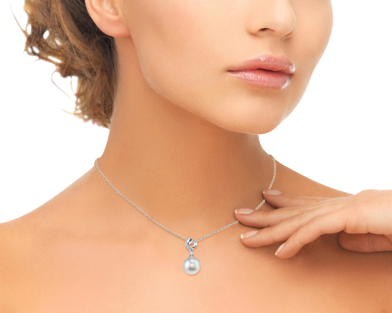 White South Sea Pearl & Diamond Melissa Pendant - Model Image