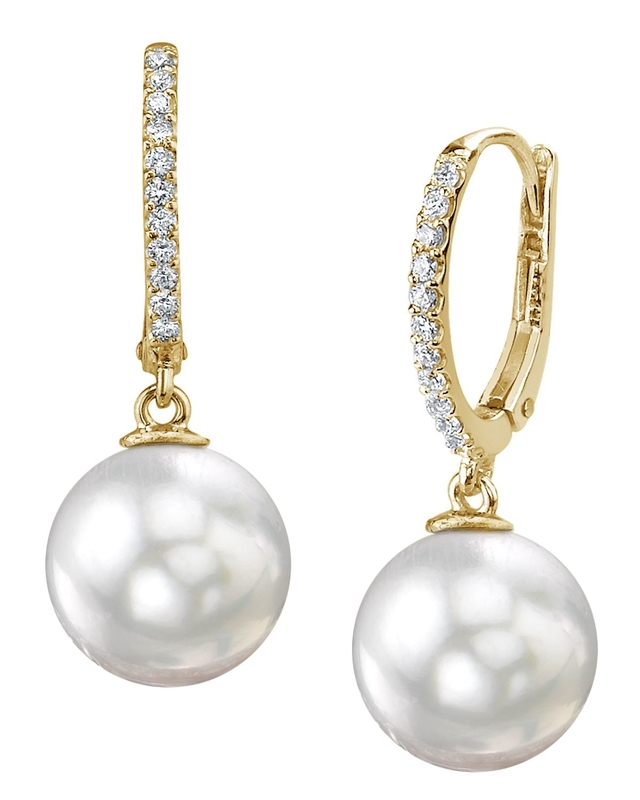 South Sea Pearl & Diamond Huggie Aurora Leverback Earrrings - Third Image