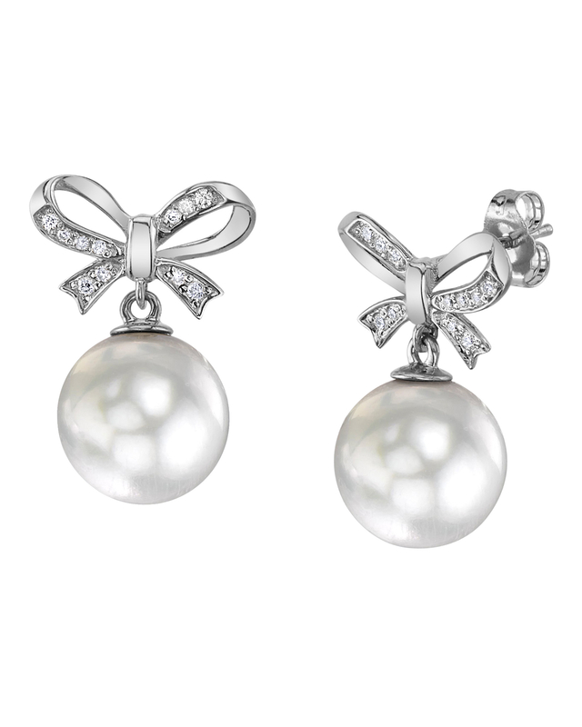 White South Sea Pearl & Diamond Bow Dolly Earrings