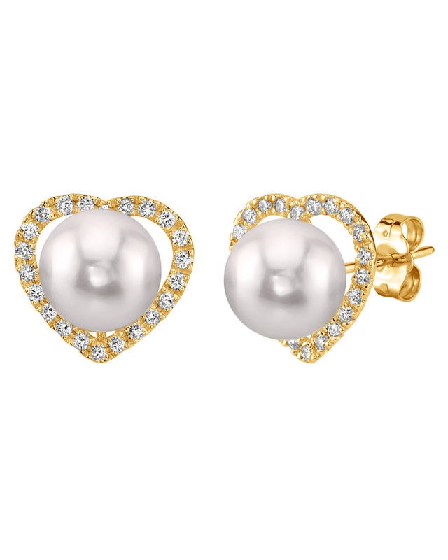 Akoya Pearl & Diamond Heart Amour Earrings - Third Image