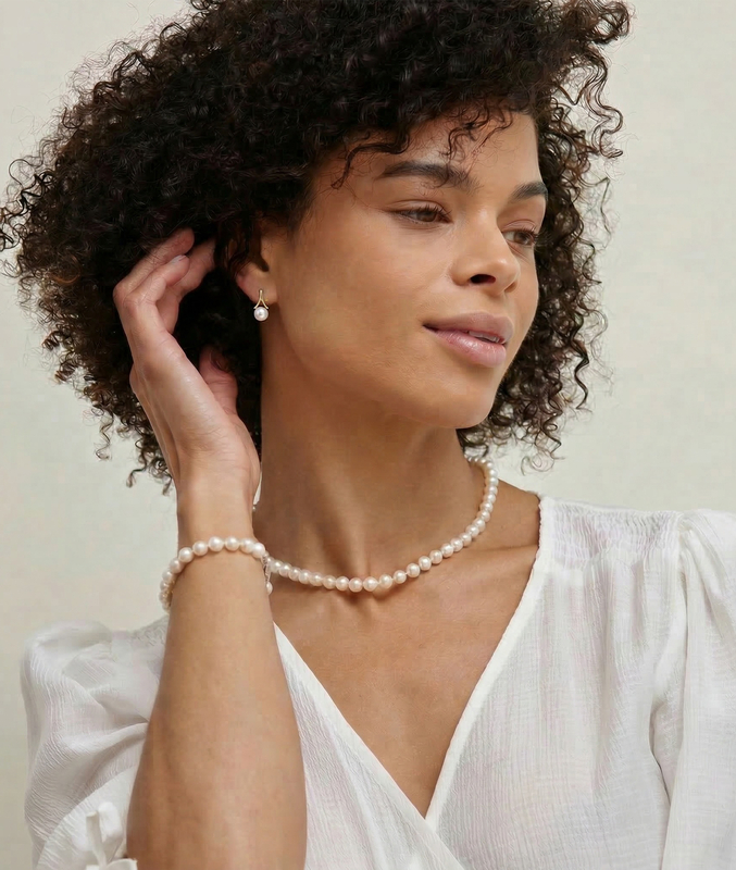 Japanese Akoya Pearl Lindsey Earrings - Model Image