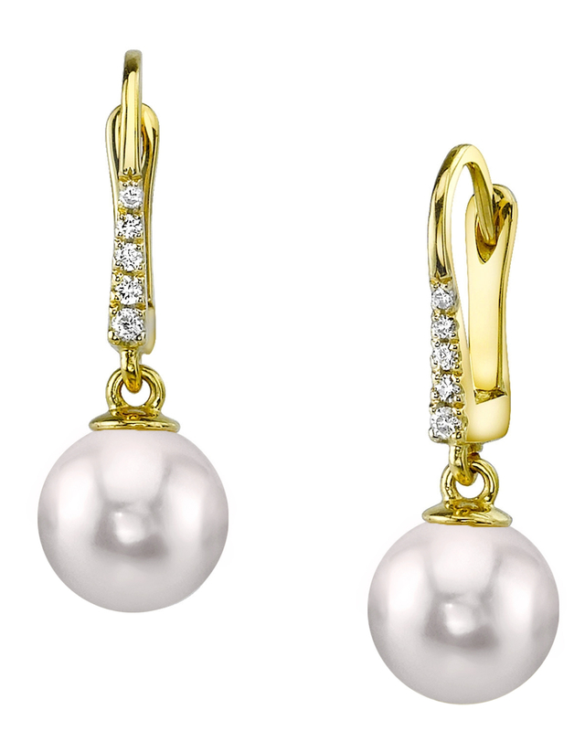 Japanese Akoya Pearl & Diamond Susan Earrings - Secondary Image