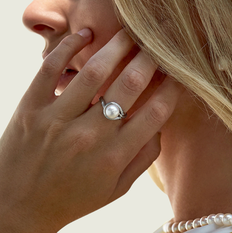 Akoya Pearl & Diamond Willow Ring - Model Image