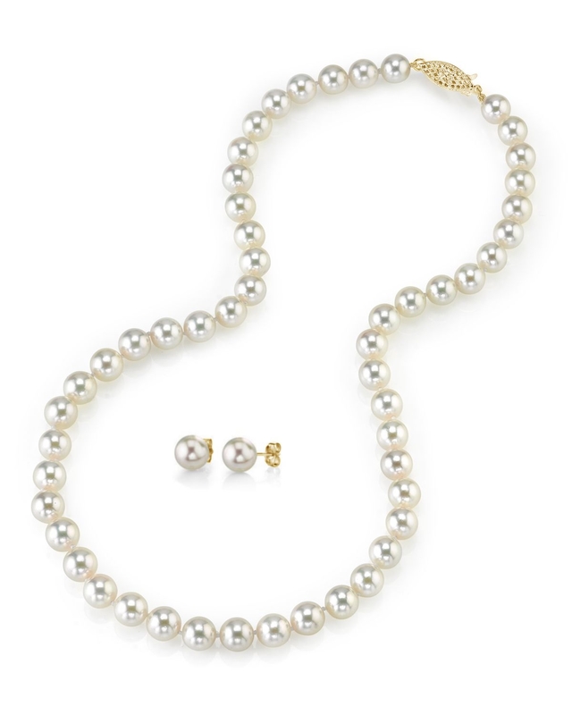 7.0-7.5mm Japanese White Akoya Pearl Necklace & Earrings - Secondary Image