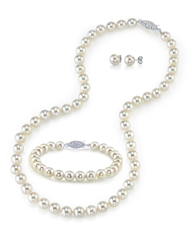 7.5-8.0mm Japanese Akoya White Pearl Set