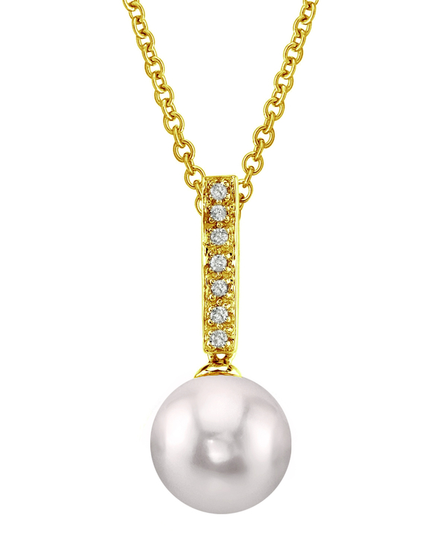 Akoya Pearl Dangling Diamond Pendant- Choose Your Pearl Color - Secondary Image