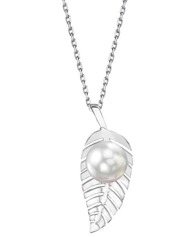 14K Gold White South Sea Pearl Leaf Pendant