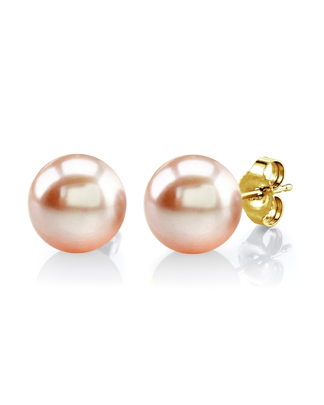 8mm Peach Freshwater Round Pearl Stud Earrings - Third Image