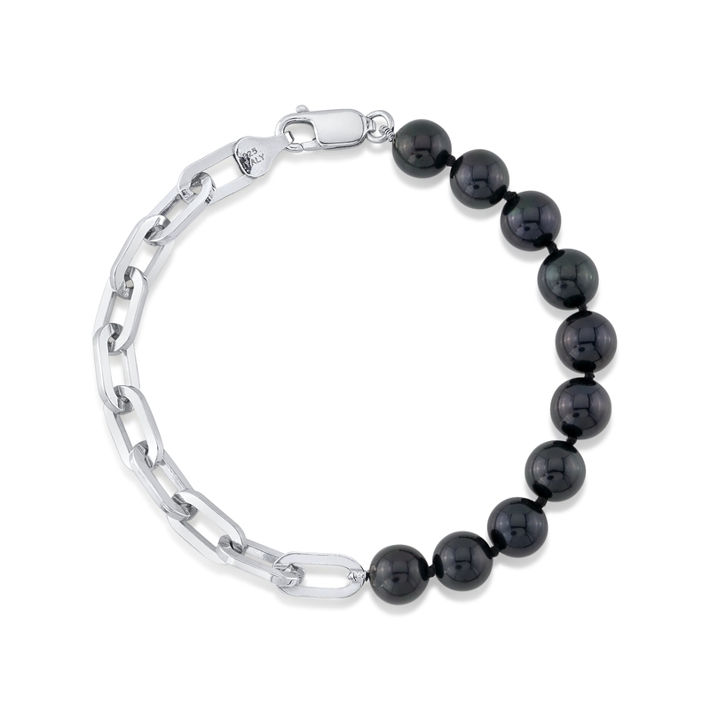 7.5-8.0mm Black Freshwater Pearl & Chain Blake Bracelet for Women