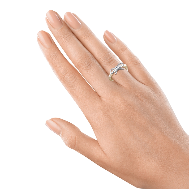 White Freshwater Pearl Sterling Silver Anabelle Adjustable Ring - Model Image