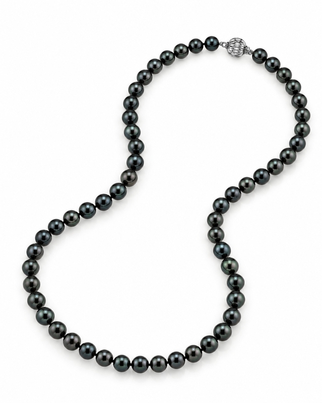 7.0-7.5mm Japanese Akoya Black Pearl Necklace - AAA Quality - Secondary Image