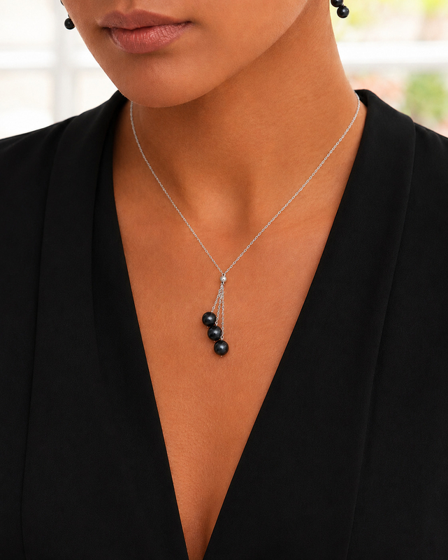 14K Gold Tahitian Pearl Tincup Cluster Pendant - Model Image