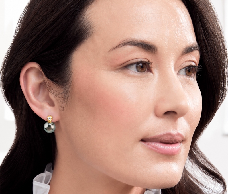 Tahitian South Sea Pearl & Diamond Dakota Earrings - Secondary Image