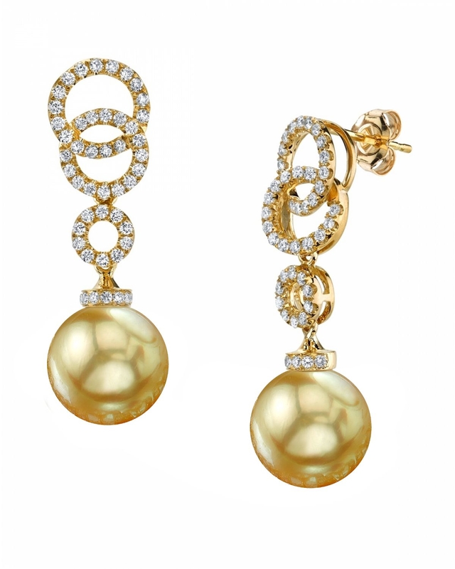 Golden Pearl & Diamond Link Earrings
