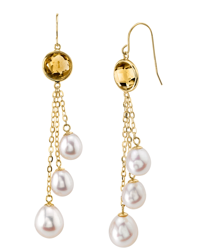 14K Gold Triple Freshwater Pearl & Citrine Aliyah Earrings