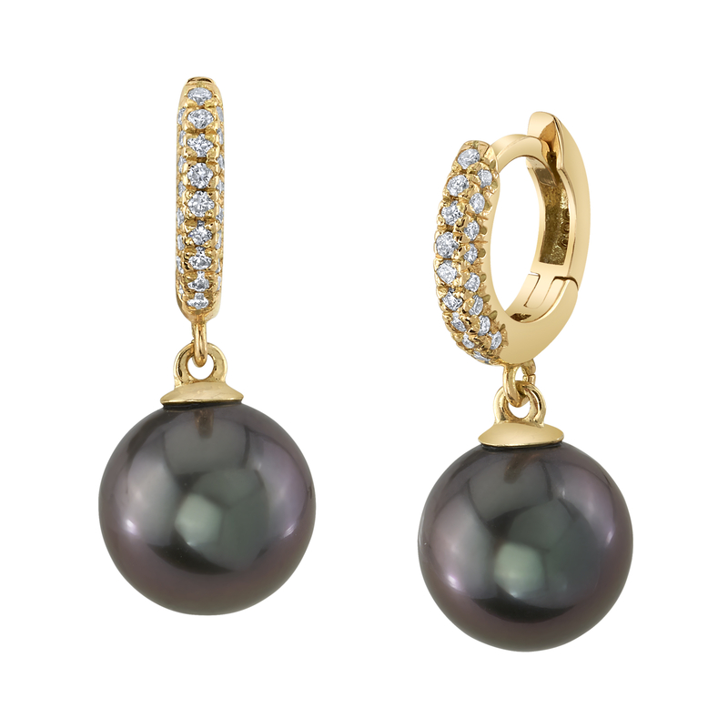 Tahitian South Sea Pearl & Diamond Huggie Eileen Earrings