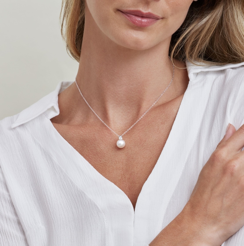 White South Sea Pearl & Diamond Ellie Pendant - Model Image