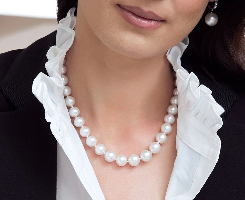 9-12mm White South Sea Pearl Necklace-AAAA Quality - Model Image