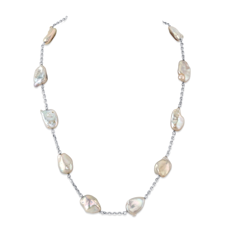 White Freshwater Cultured Pearl Rhodes Pearl Necklace for Women