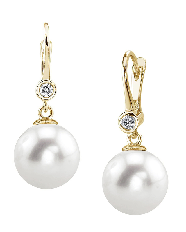 Freshwater Pearl & Diamond Michelle Earrings- Various Colors - Secondary Image