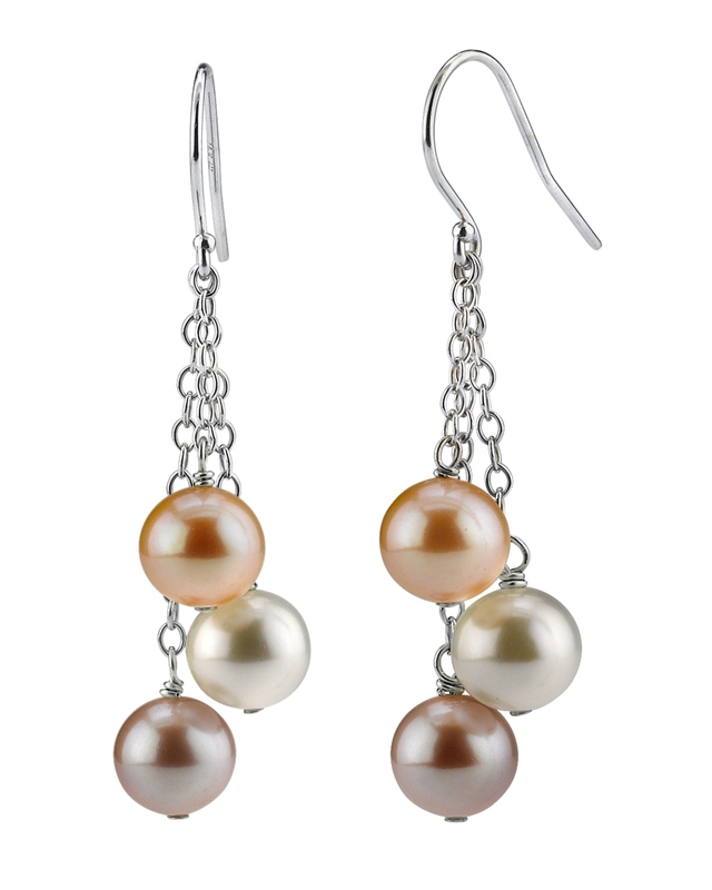 14K Gold Freshwater Multicolor Pearl Cluster Earrings