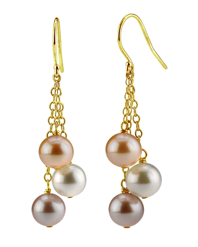 14K Gold Freshwater Multicolor Pearl Cluster Earrings - Third Image
